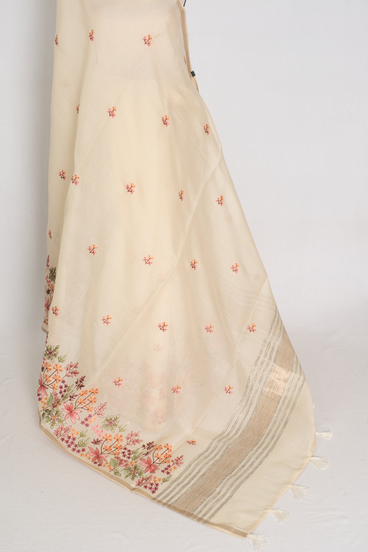 Beige scarf with floral patterns on a white background
