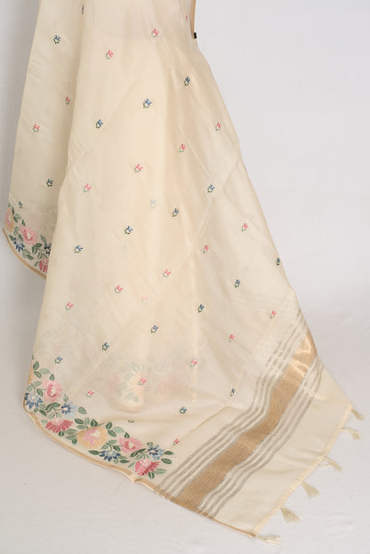 Beige scarf with floral patterns on a white background