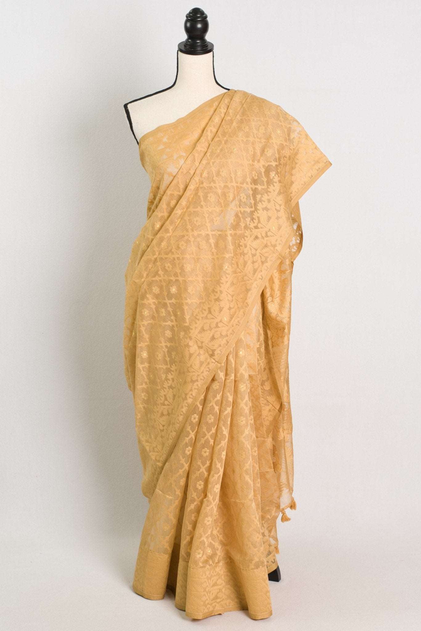 Beige Soft Jamdani Saree with Self Weaving Pattern - Saree Mandi