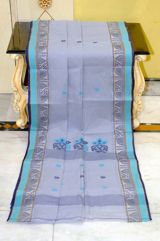 Bengal Handloom Cotton Saree in Gray - Bengali Tant Saree Collection.