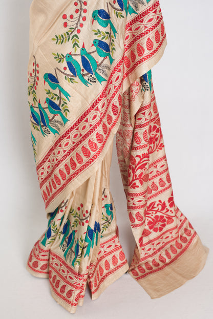 Stuti | Exclusive Bird Motif Hand-Embroidered Gachi Tussar Silk Saree image 5