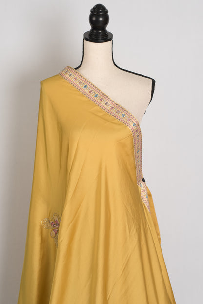Sanj : Pale Yellow Semi Satin Aplic Work Party Wear Saree image 3