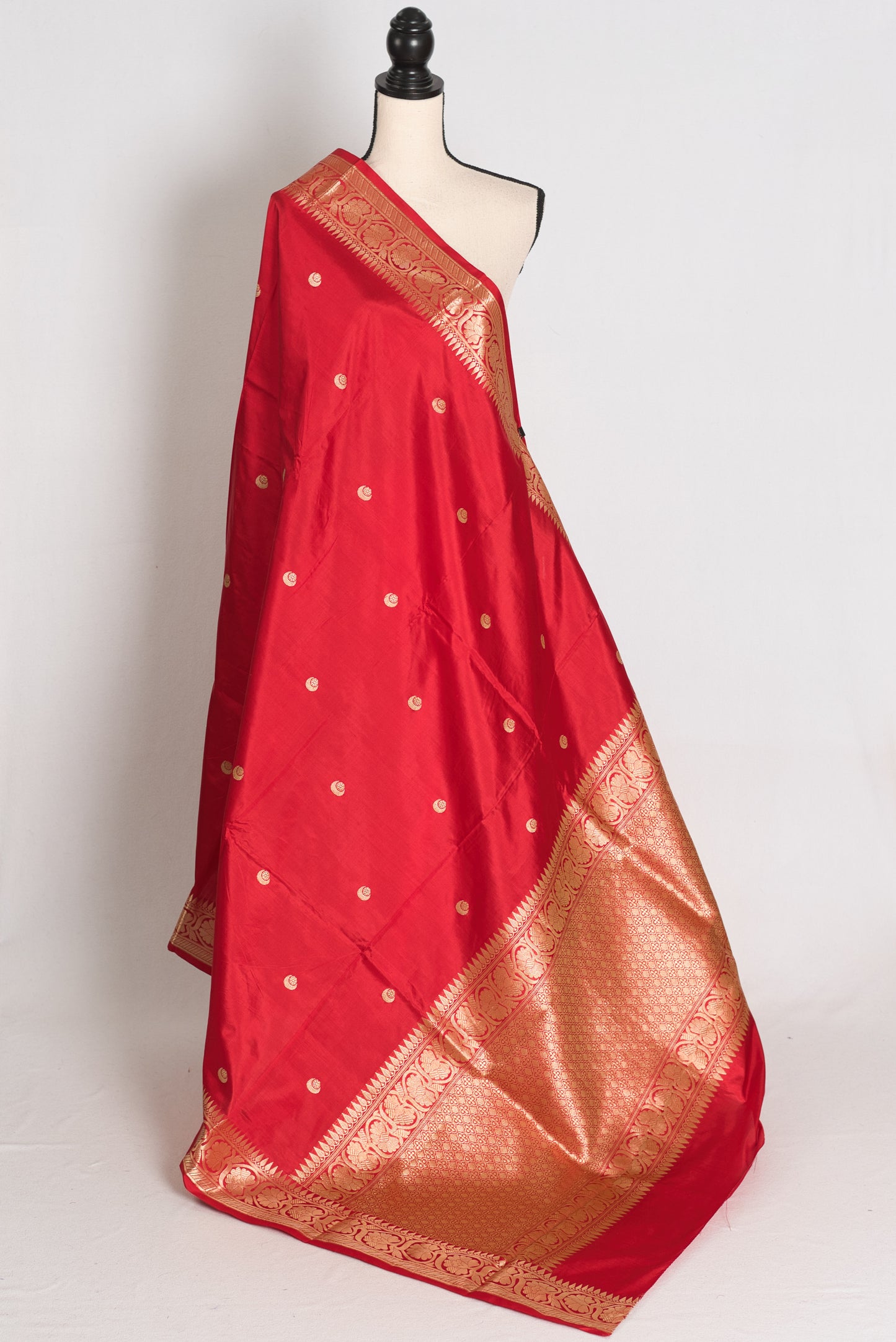 Naina : Crimson Red and Gold Pure Banarasi Silk Saree with Chand Sitara Booti image 1