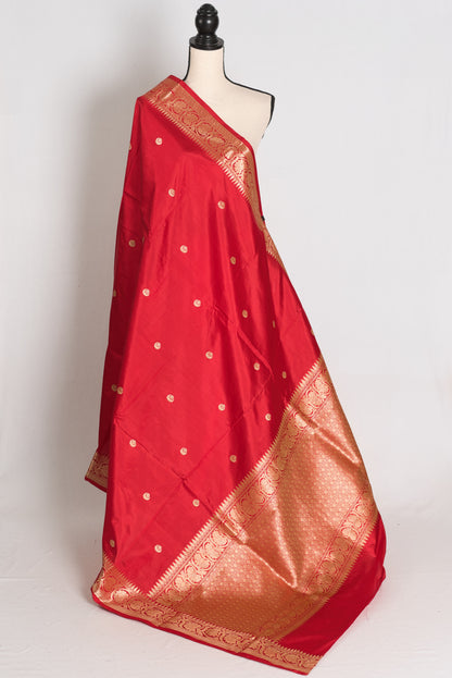 Naina : Crimson Red and Gold Pure Banarasi Silk Saree with Chand Sitara Booti image 1