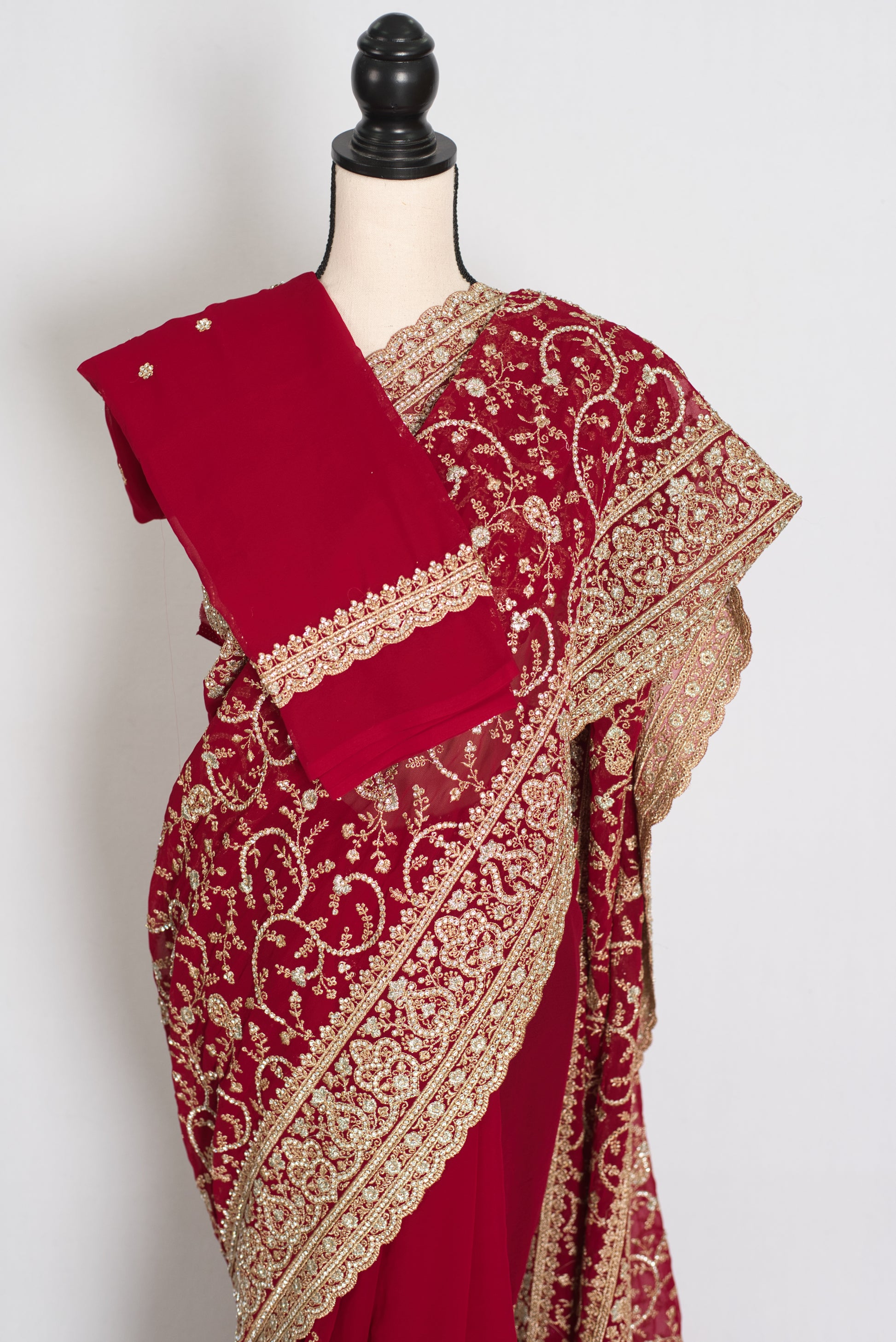 Vibah | Maroon Georgette Heavy Bridal Saree| Festive & Karwa Chauth Edition image 2