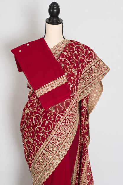 Vibah | Maroon Georgette Heavy Bridal Saree| Festive & Karwa Chauth Edition image 2