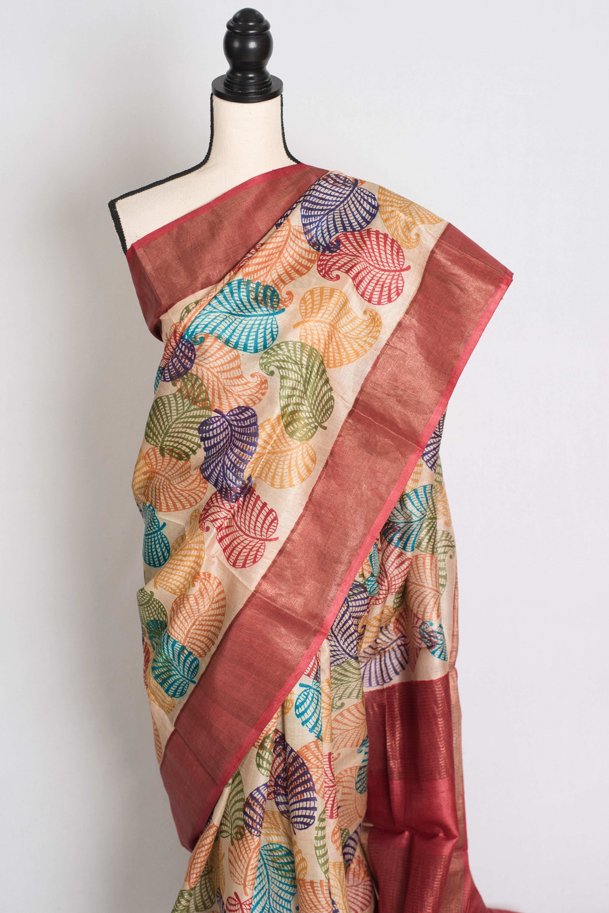 Balaka: Hand Block Printed Tussar Silk Saree with Multi-Color Print image 6