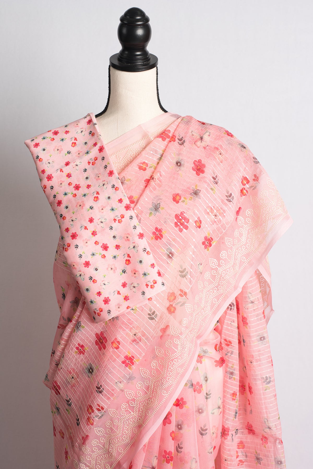 Sequin Work Soft Organza Saree with Embroidery Border in Light Pink image 2