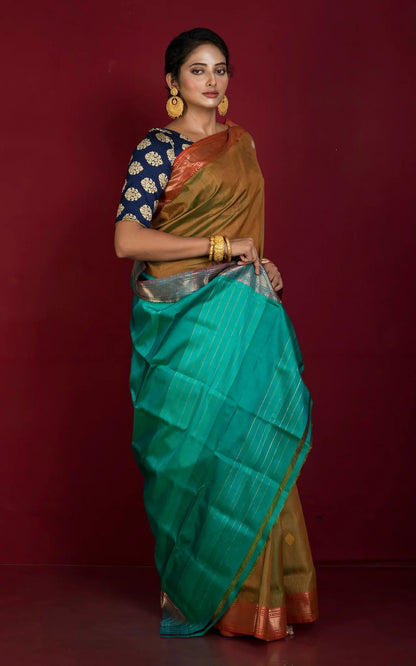 Silk Mark Certified Bishnupuri Katan Silk Saree in Brown.