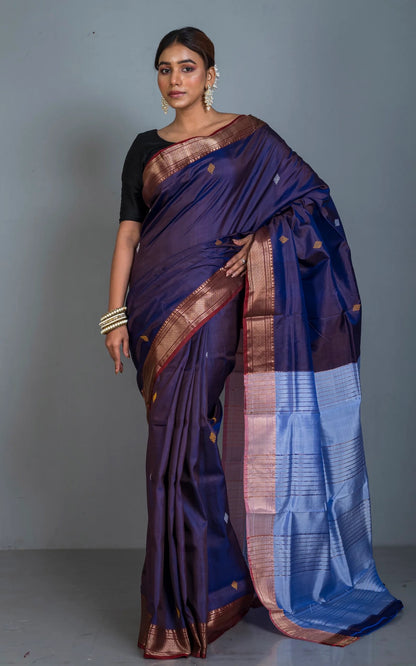 Silk Mark Certified Bishnupuri Katan Silk Saree in Dual Shade of Purple.