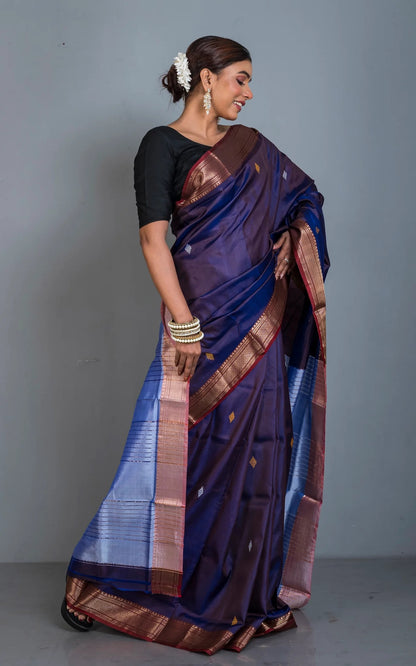 Silk Mark Certified Bishnupuri Katan Silk Saree in Dual Shade of Purple.