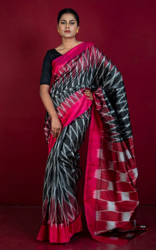 Black Bishnupuri Ikkat Silk Saree - Bengal Silk Saree Collection.