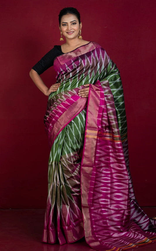 Heena Green Bishnupuri Ikkat Silk Saree - Bengal Silk Saree Collection.