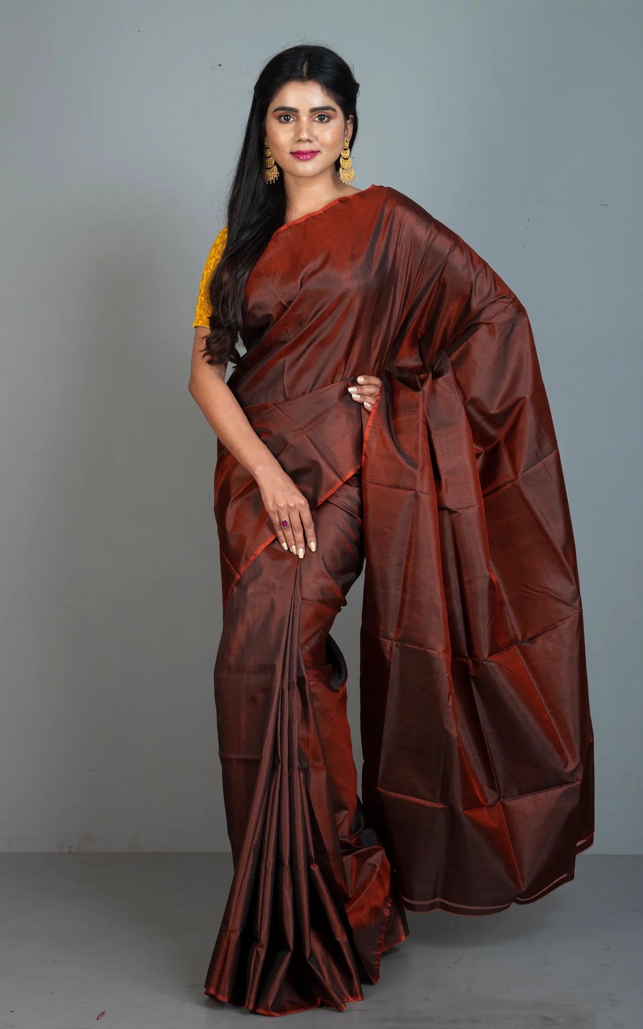 Silk Mark Certified Bishnupuri Katan Silk in Dual Shade of Brown