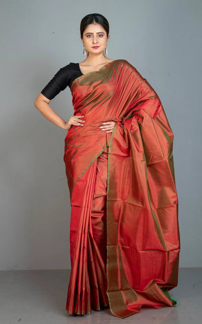 Silk Mark Certified Bishnupuri Katan Silk in Dual Shade of Rust