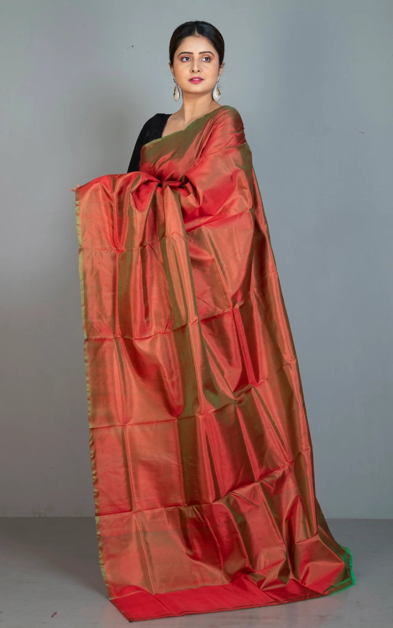 Silk Mark Certified Bishnupuri Katan Silk in Dual Shade of Rust