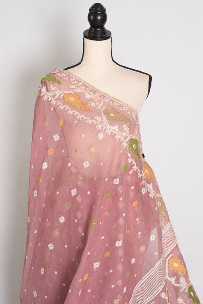 Bithi : Unique Pastel Purple and White Blended Cotton Jamdani Saree - Saree Mandi