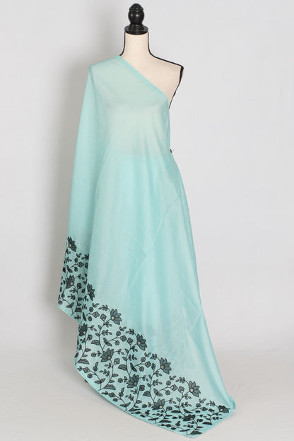 Dhriti | Turquoise Blue & Black Semi Kota Silk Saree | Artistic Floral Appliqué image 3