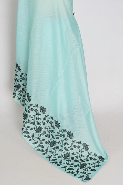 Dhriti | Turquoise Blue & Black Semi Kota Silk Saree | Artistic Floral Appliqué image 5