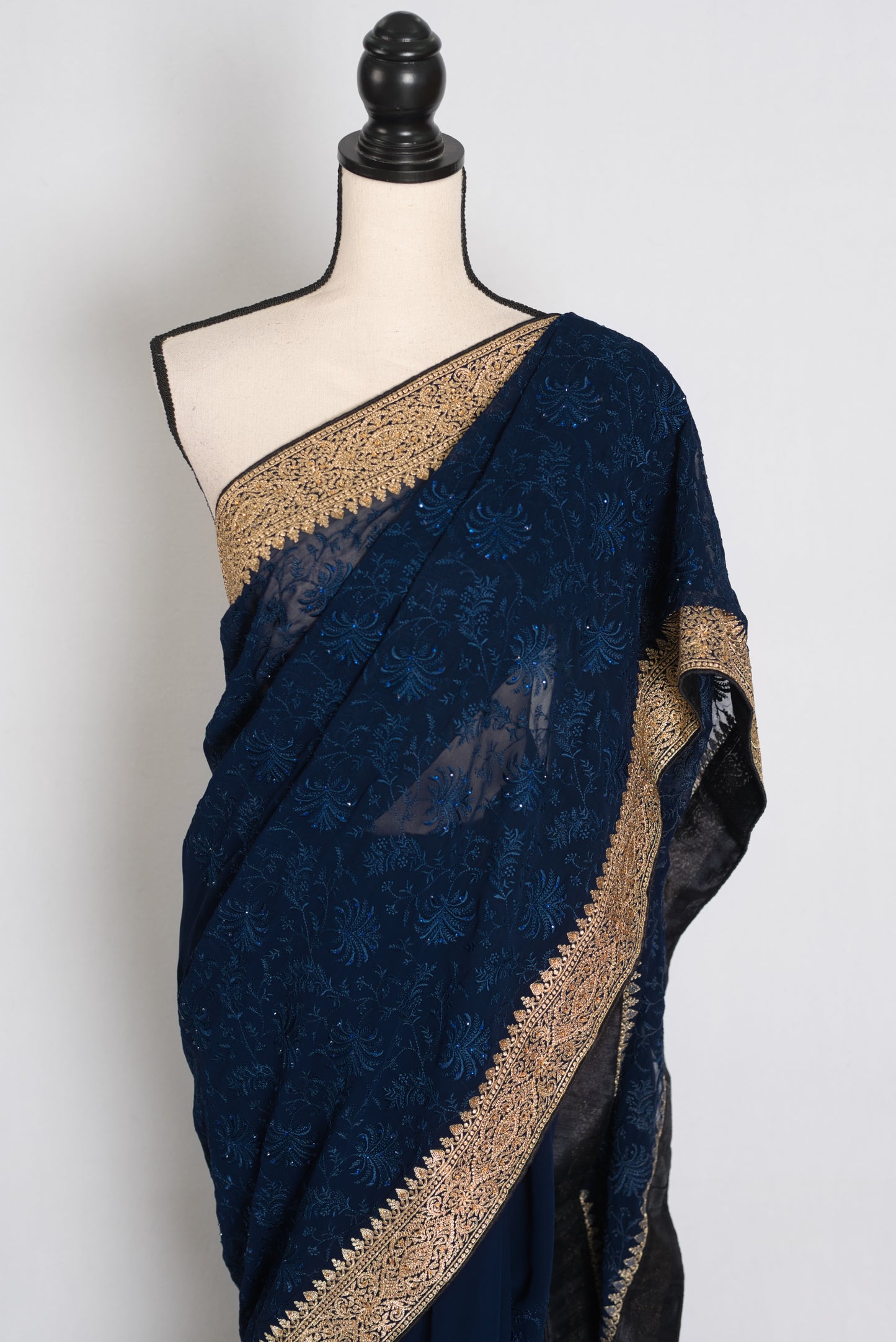 Midnight Blue Georgette Partywear Saree - Pic 2