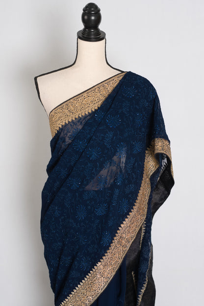 Midnight Blue Georgette Partywear Saree - Pic 2