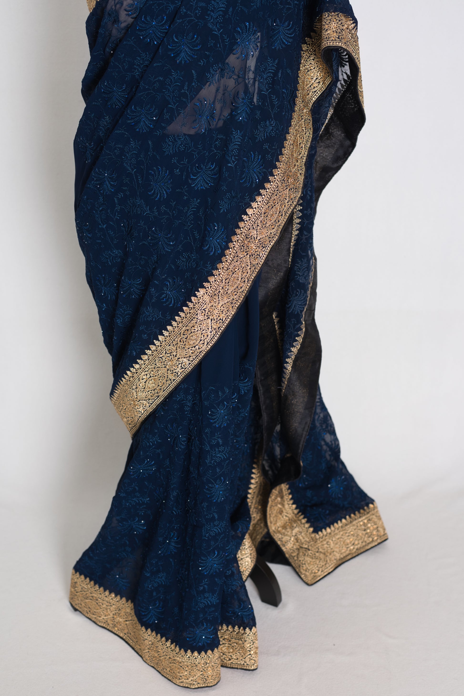 Midnight Blue Georgette Partywear Saree - Pic 3