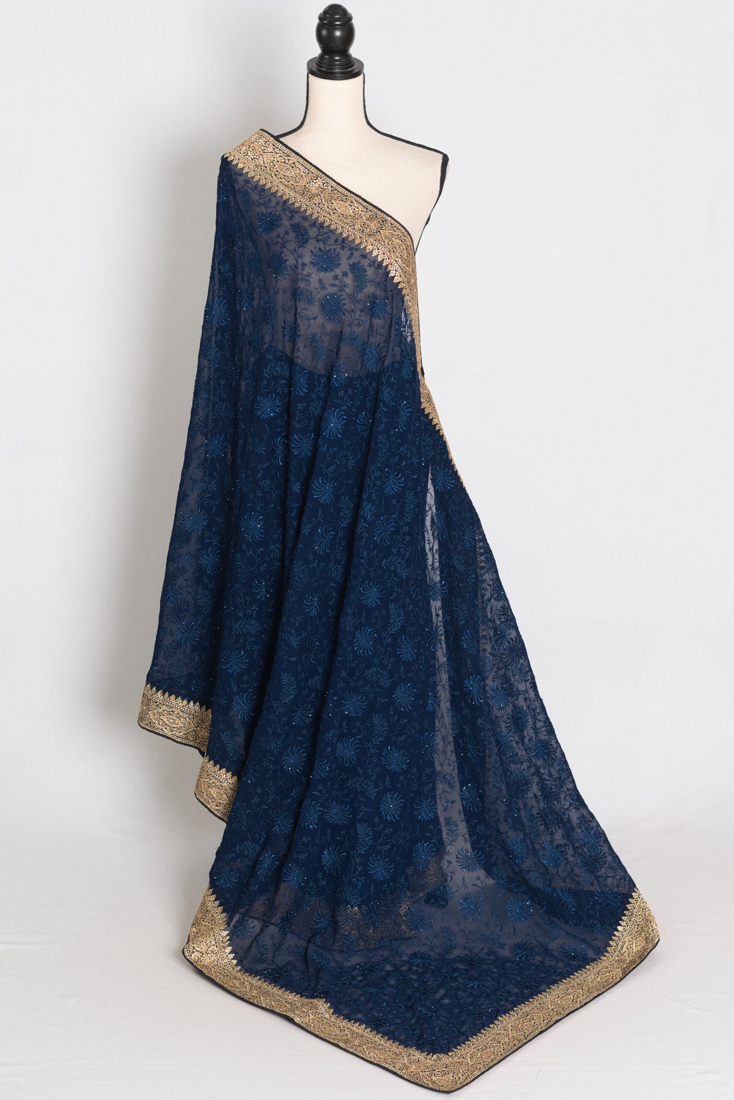 Midnight Blue Georgette Partywear Saree - Pic 5