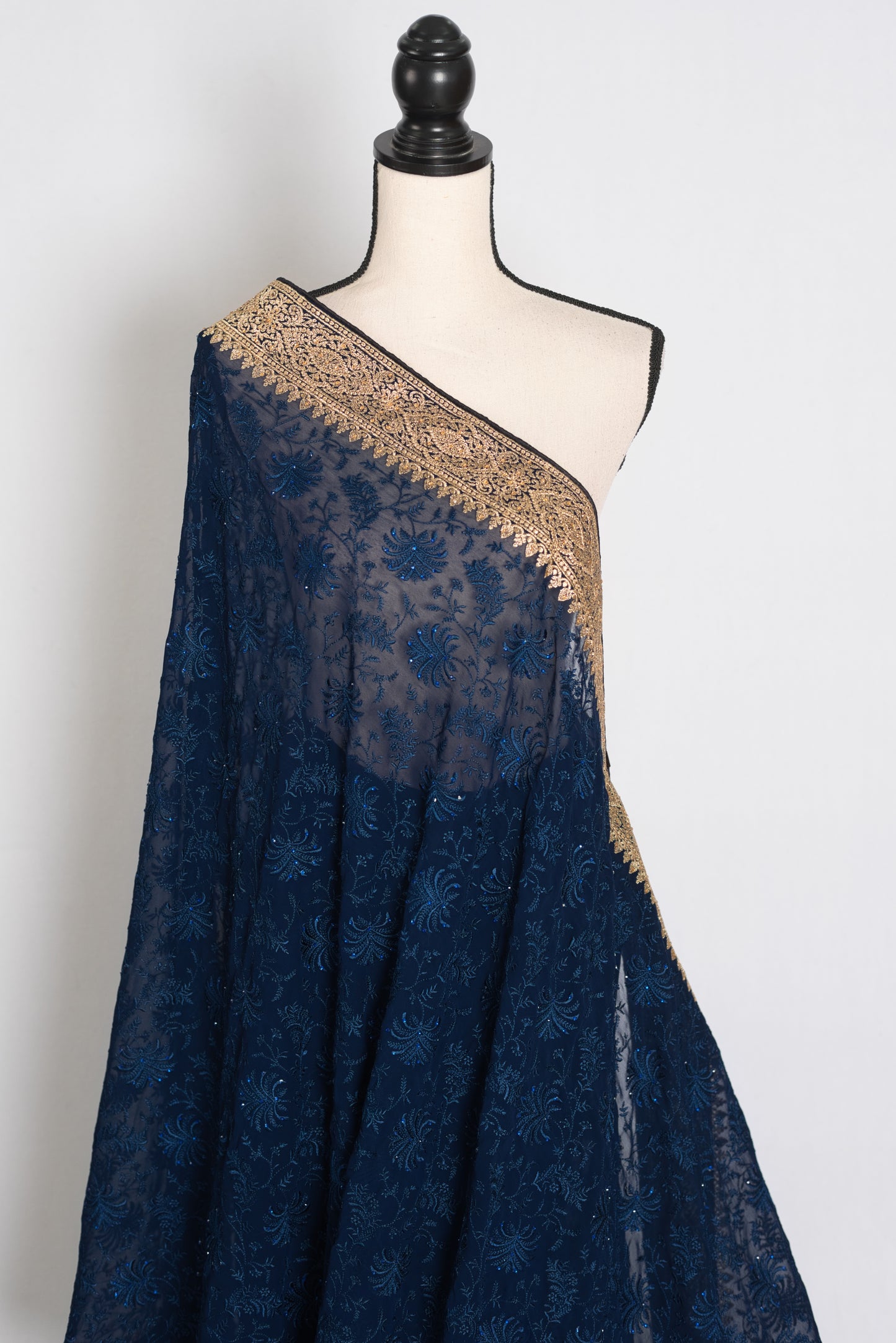 Midnight Blue Georgette Partywear Saree - Pic 6
