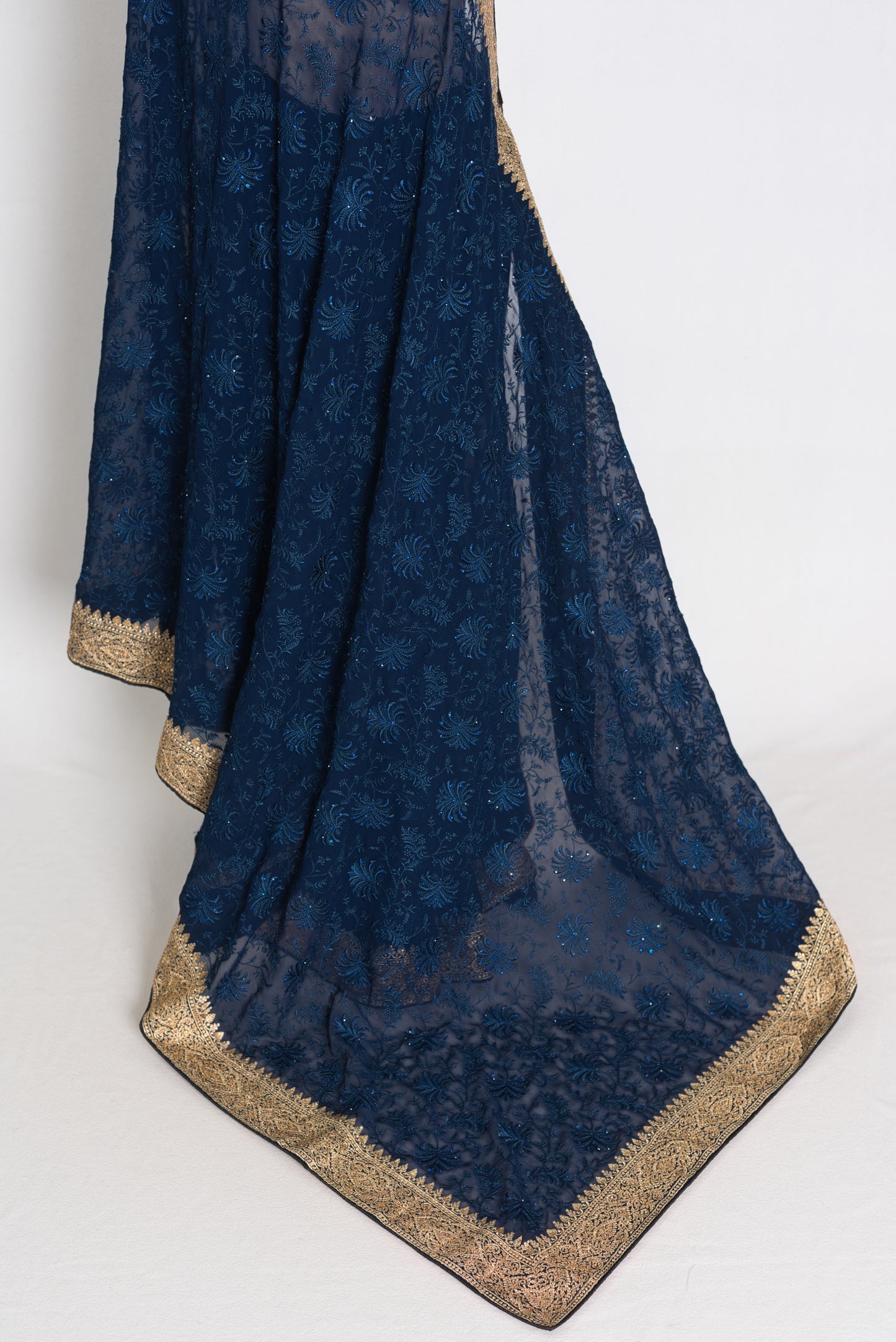 Midnight Blue Georgette Partywear Saree - Pic 7