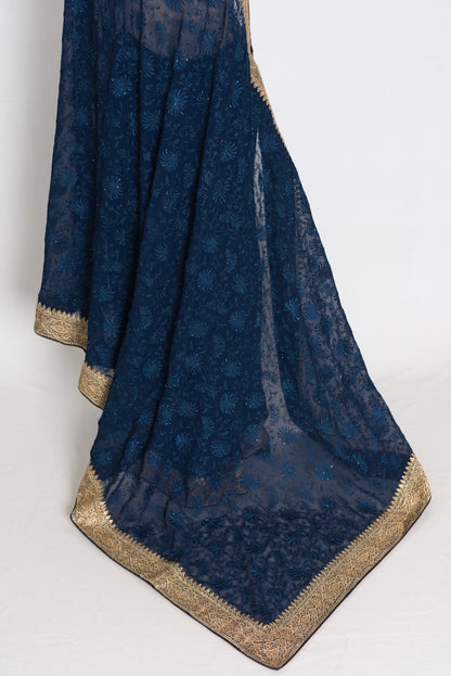 Midnight Blue Georgette Partywear Saree - Pic 7