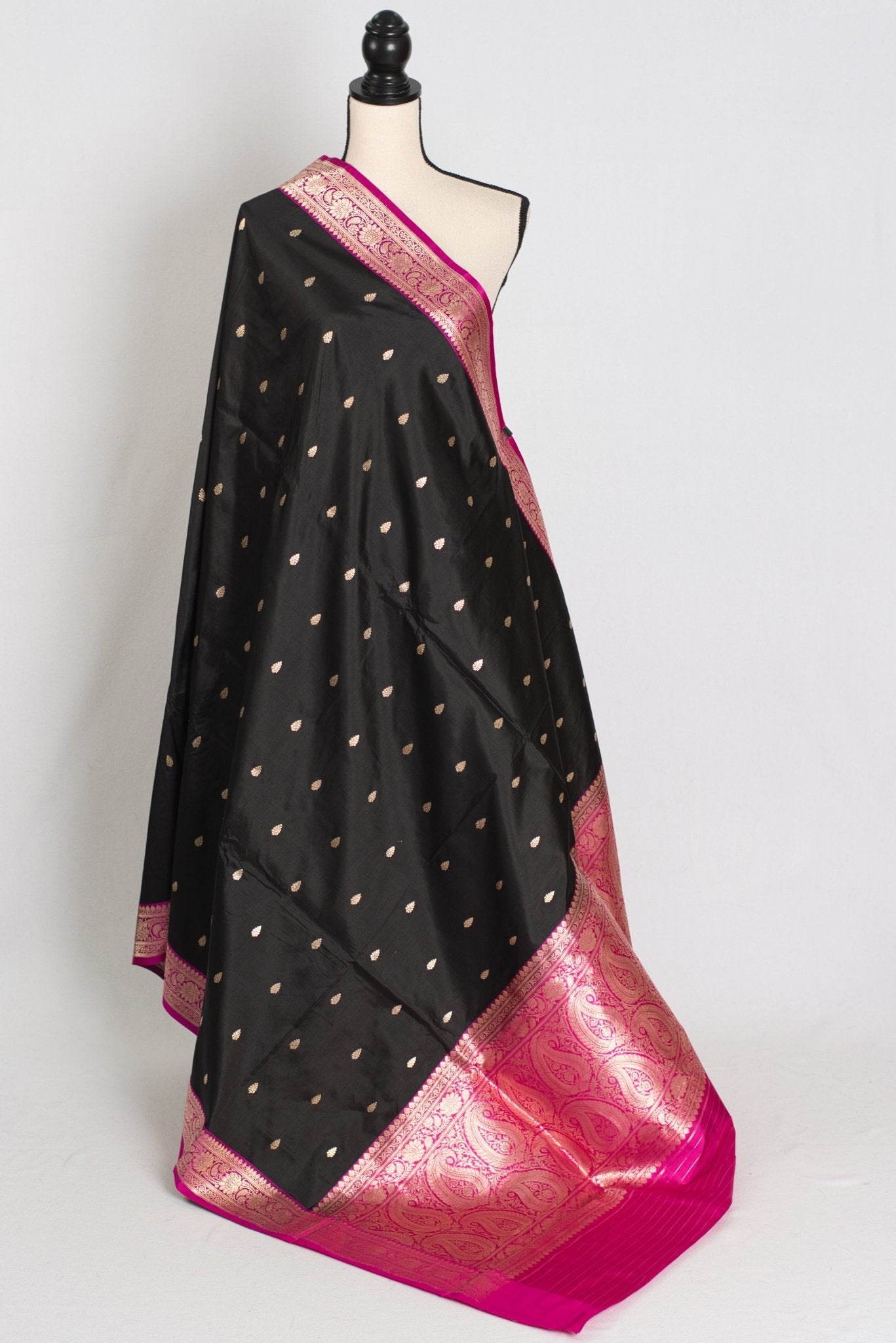 Brahamar : Silk Mark Certified Katan Banarasi Saree in Black and Magenta - Saree Mandi