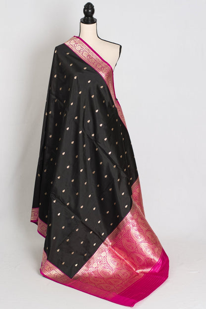 Brahamar : Silk Mark Certified Katan Banarasi Saree in Black and Magenta - Saree Mandi