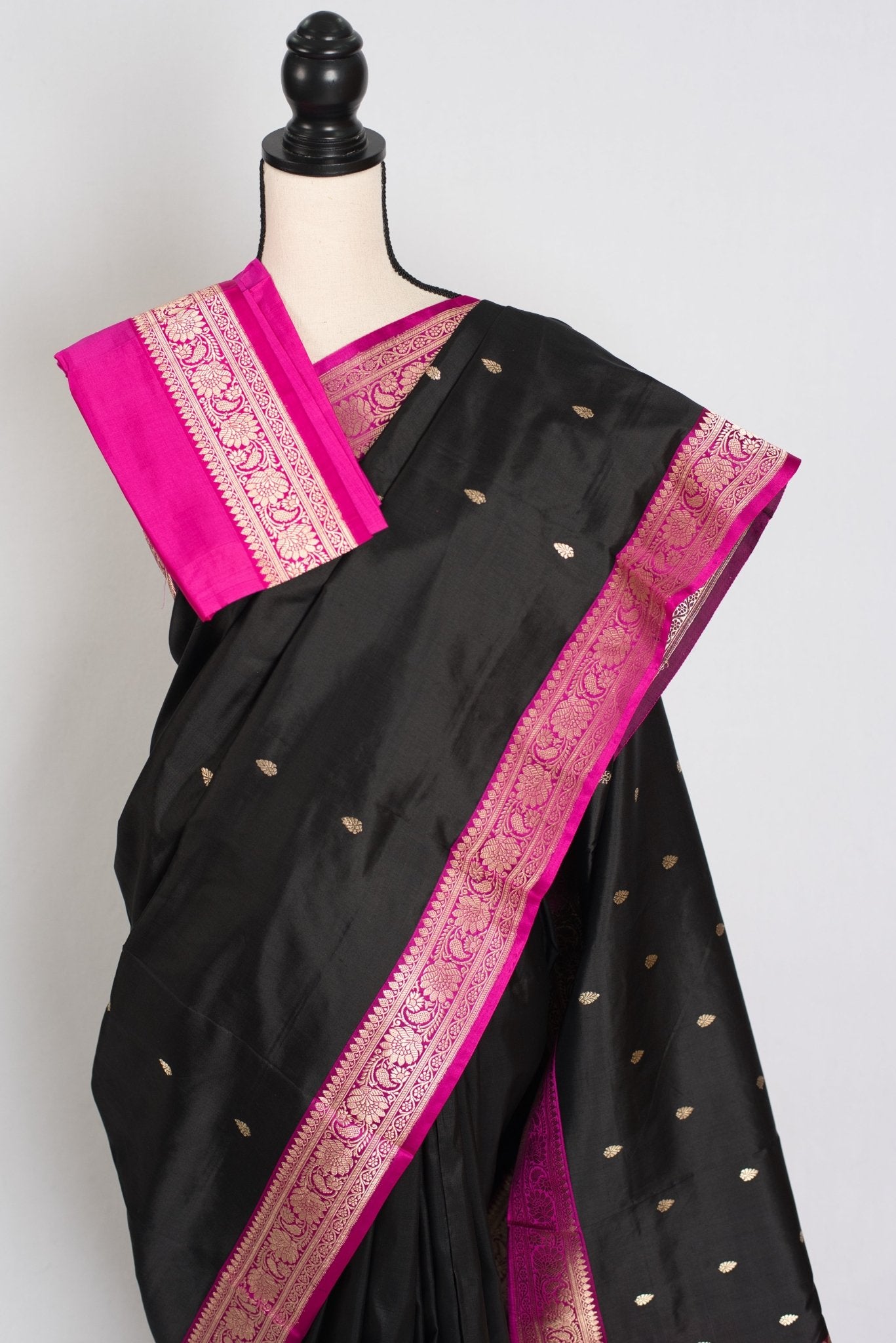 Brahamar : Silk Mark Certified Katan Banarasi Saree in Black and Magenta - Saree Mandi