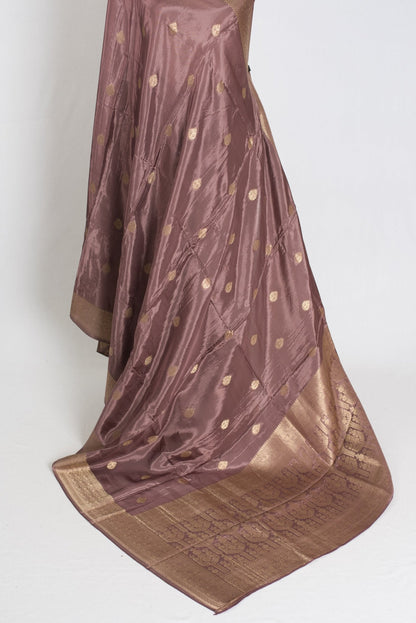 Brinda : Semi Crepe Silk Traditional Banarasi Saree in Brown and Gold - Saree Mandi