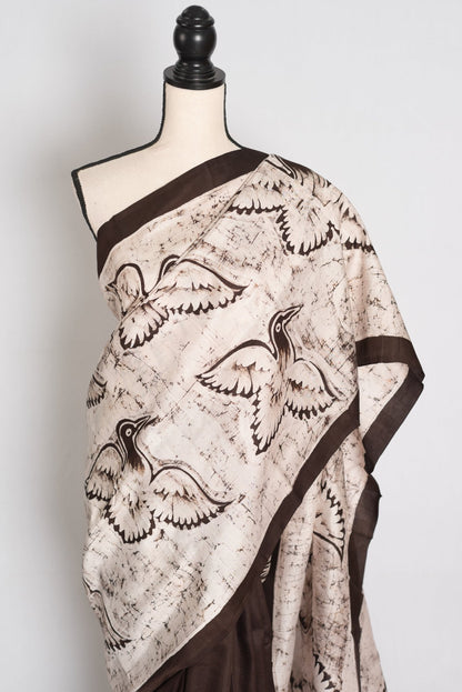 White Silk saree — blouse piece