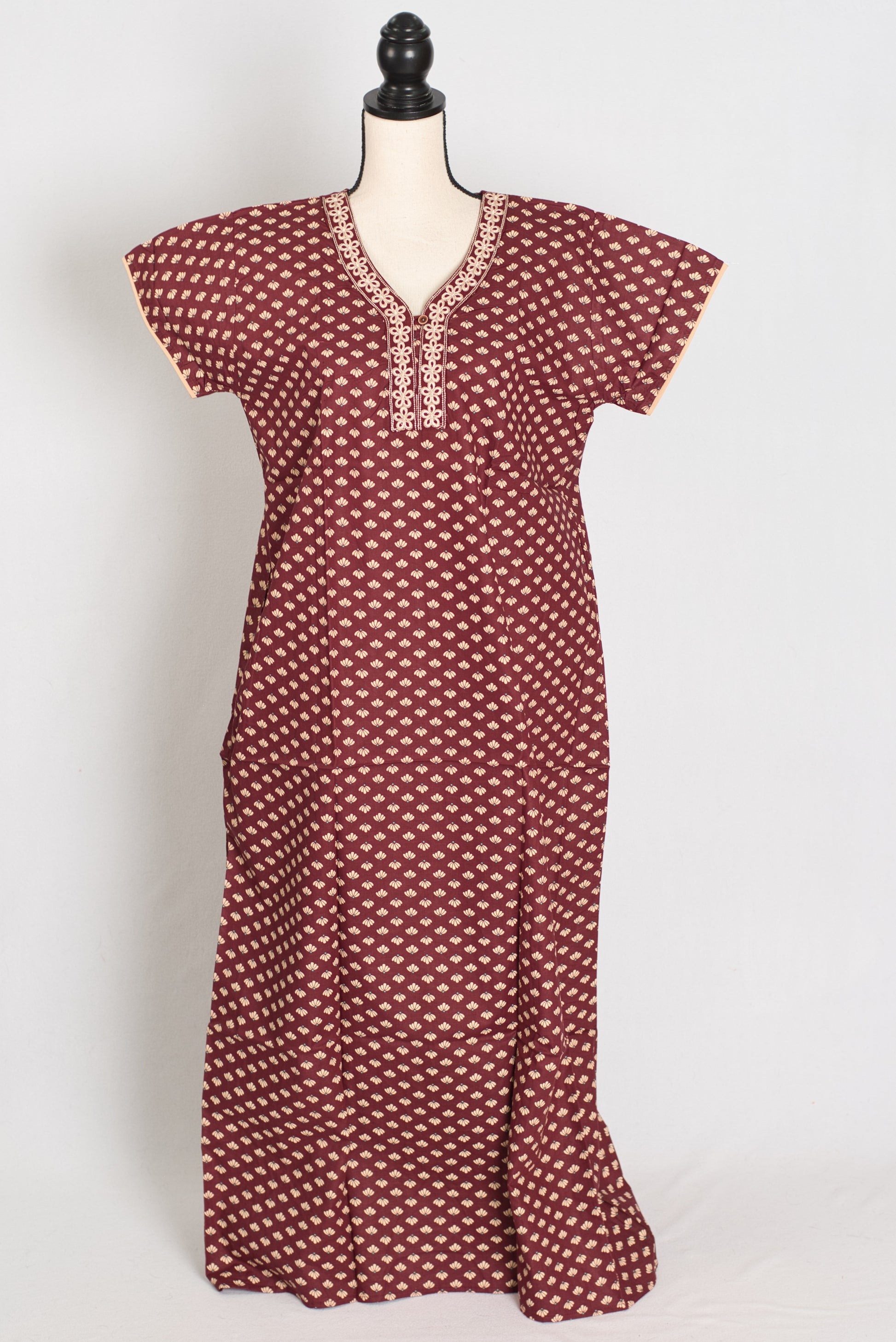 Printed Brown Women Indian Cotton Nighty in Regular Size image 0