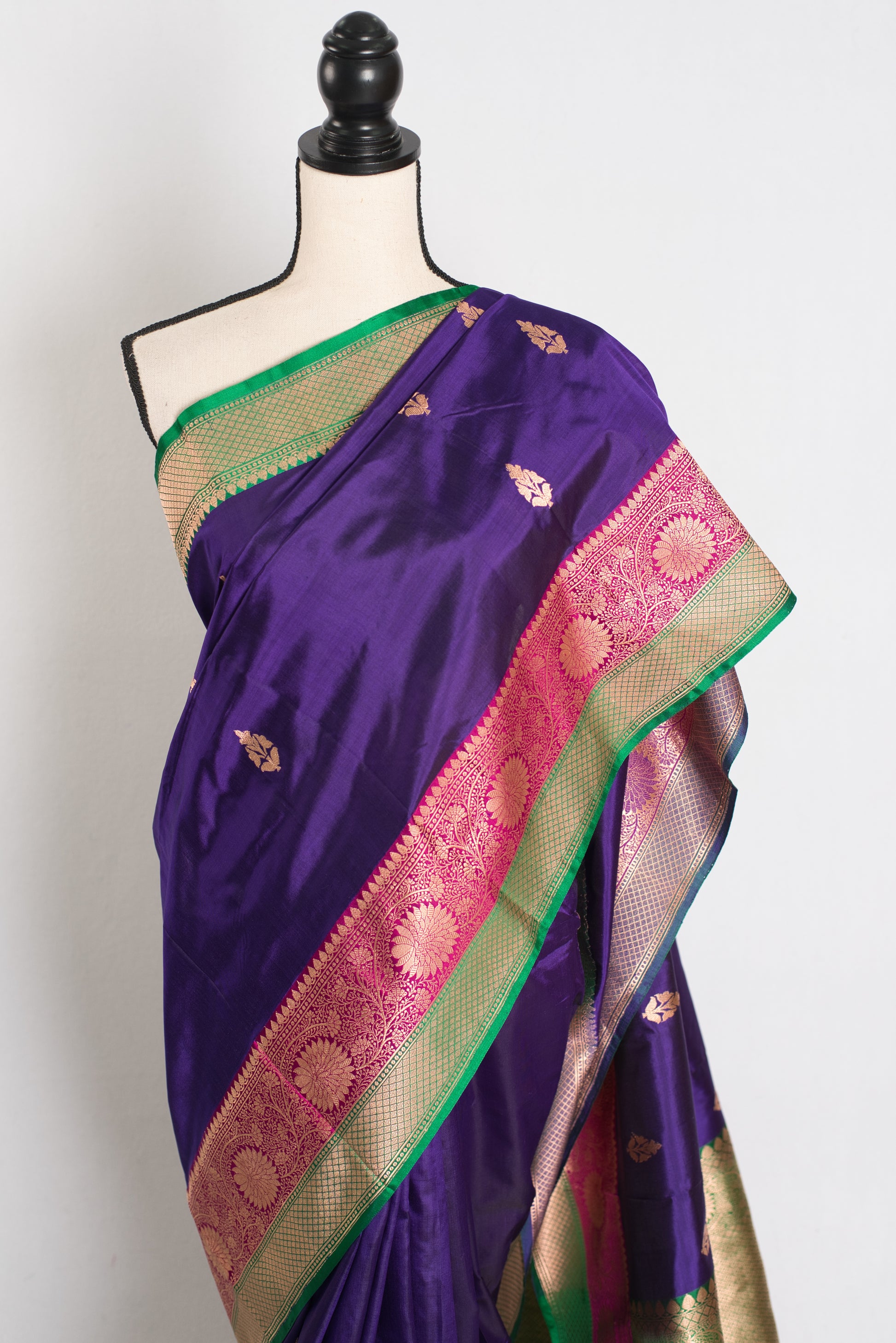 Nayana : Silk Mark Certified Purple Katan Banarasi Saree image 5