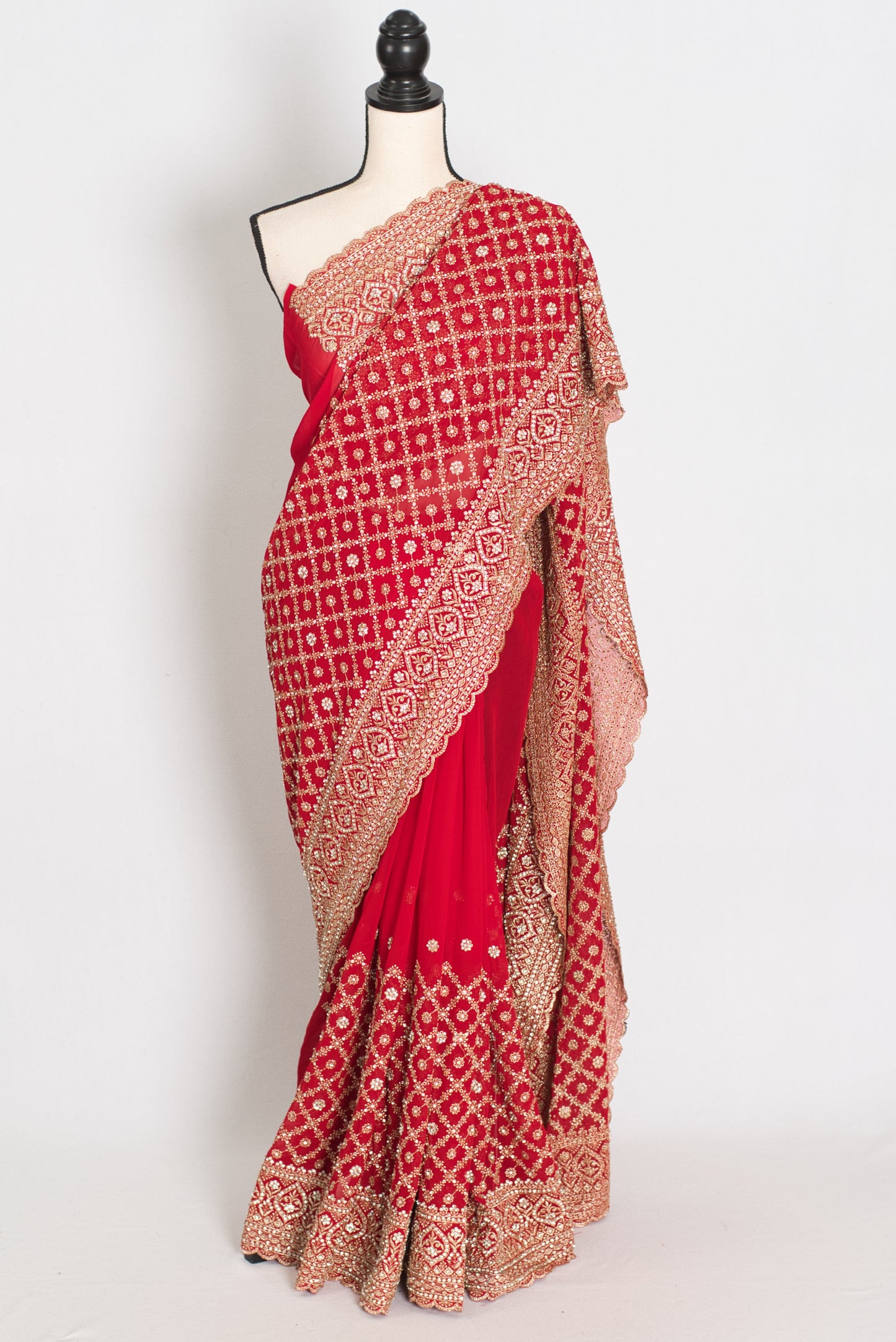 Eva | Red and Gold Georgette Bridal Saree | Royal Festive & Wedding Wear image 0