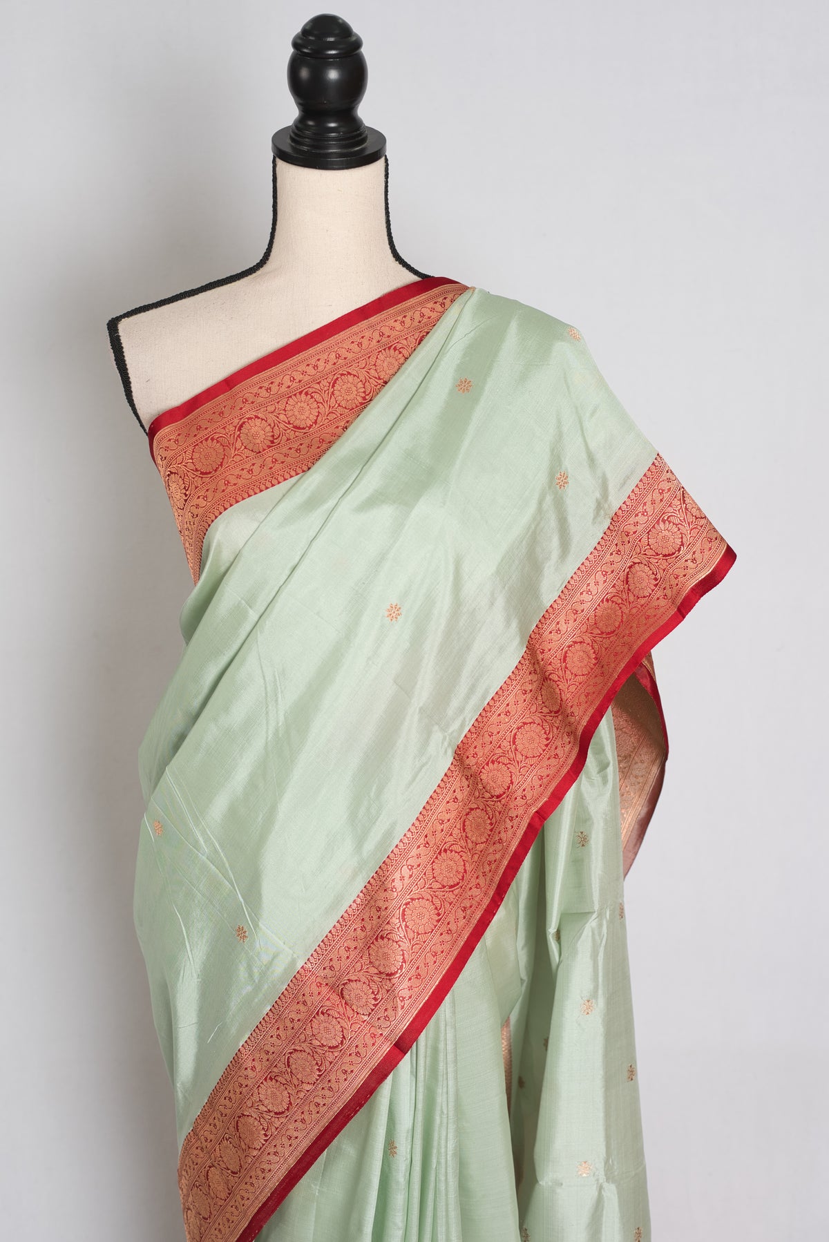 Pastel Green and Red Banarasi saree — blouse piece
