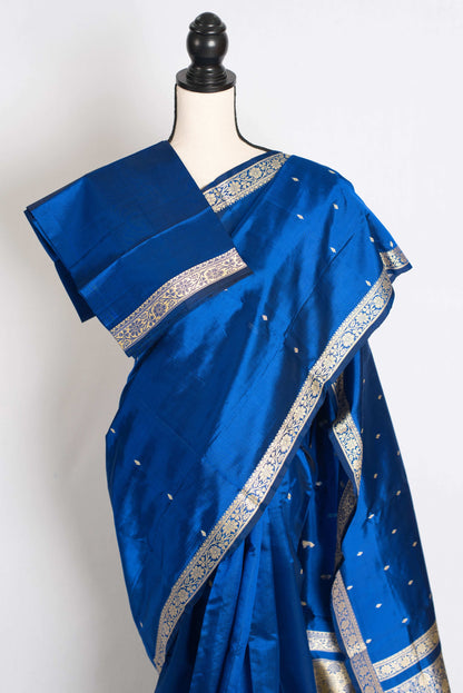 Neha : Certified Silk Banarasi Saree with Resham Work in Blue image 2