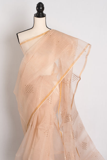 Light Brown Sequin Organza Net Saree - Bengali Saree Collection image 5