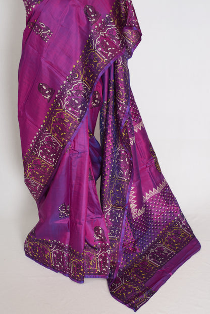 Indrani | Purple Hand Block Printed Bishnupur Katan Silk Saree | Pure Silk image 5