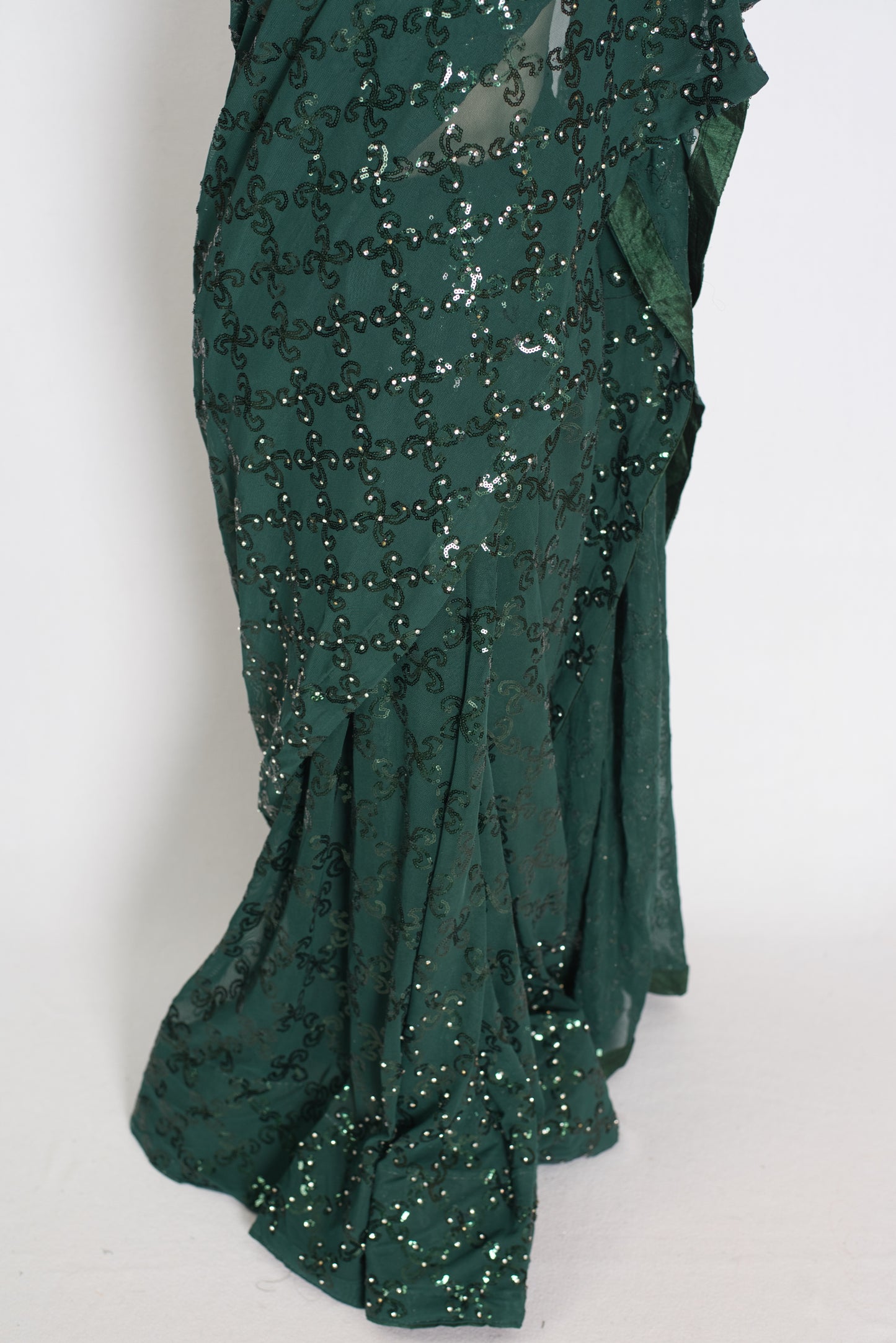 Heena | Dark Green Soft Net Sequin Saree | Bollywood Partywear image 5