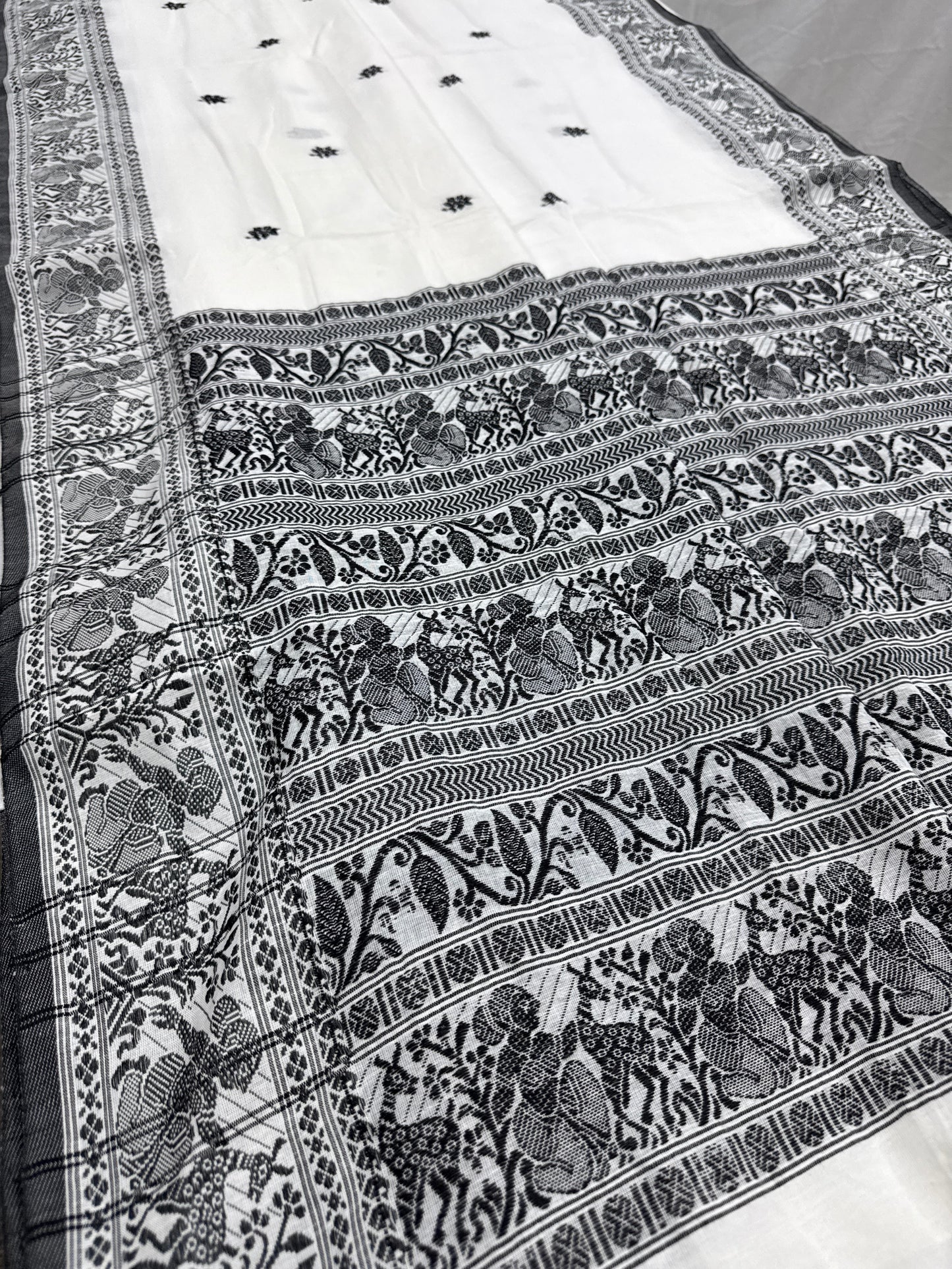 Nandini : Off-White and Black Soft Cotton Baluchari Saree with Blouse Piece image 2