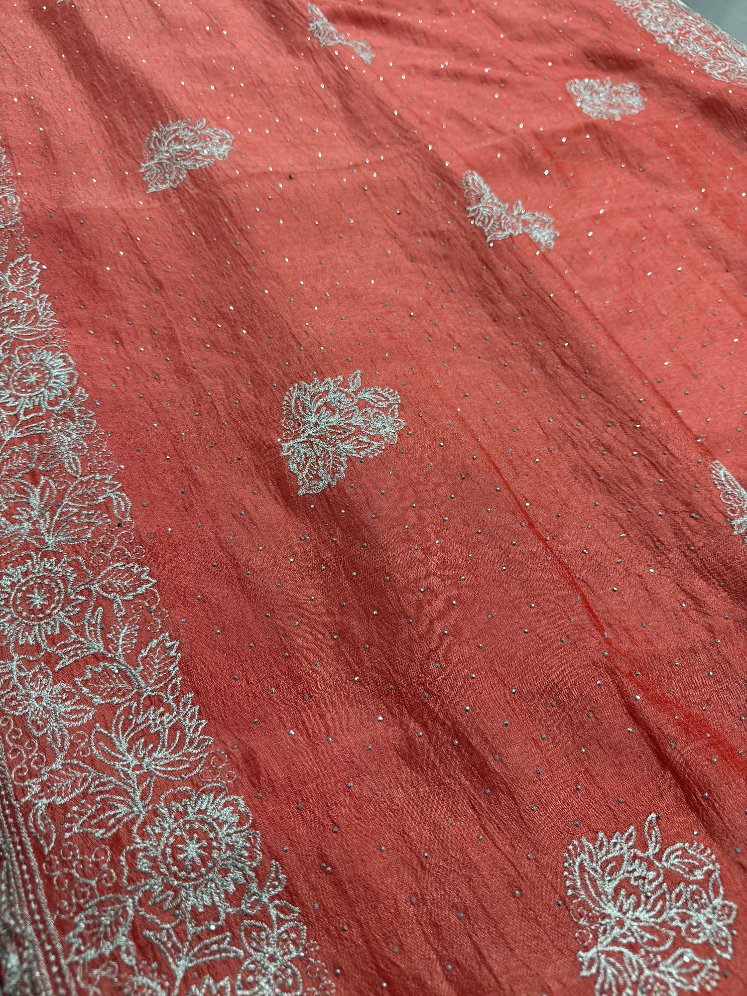 Iti | Peach Partywear Saree | Silver Thread Embroidery & Stones image 0