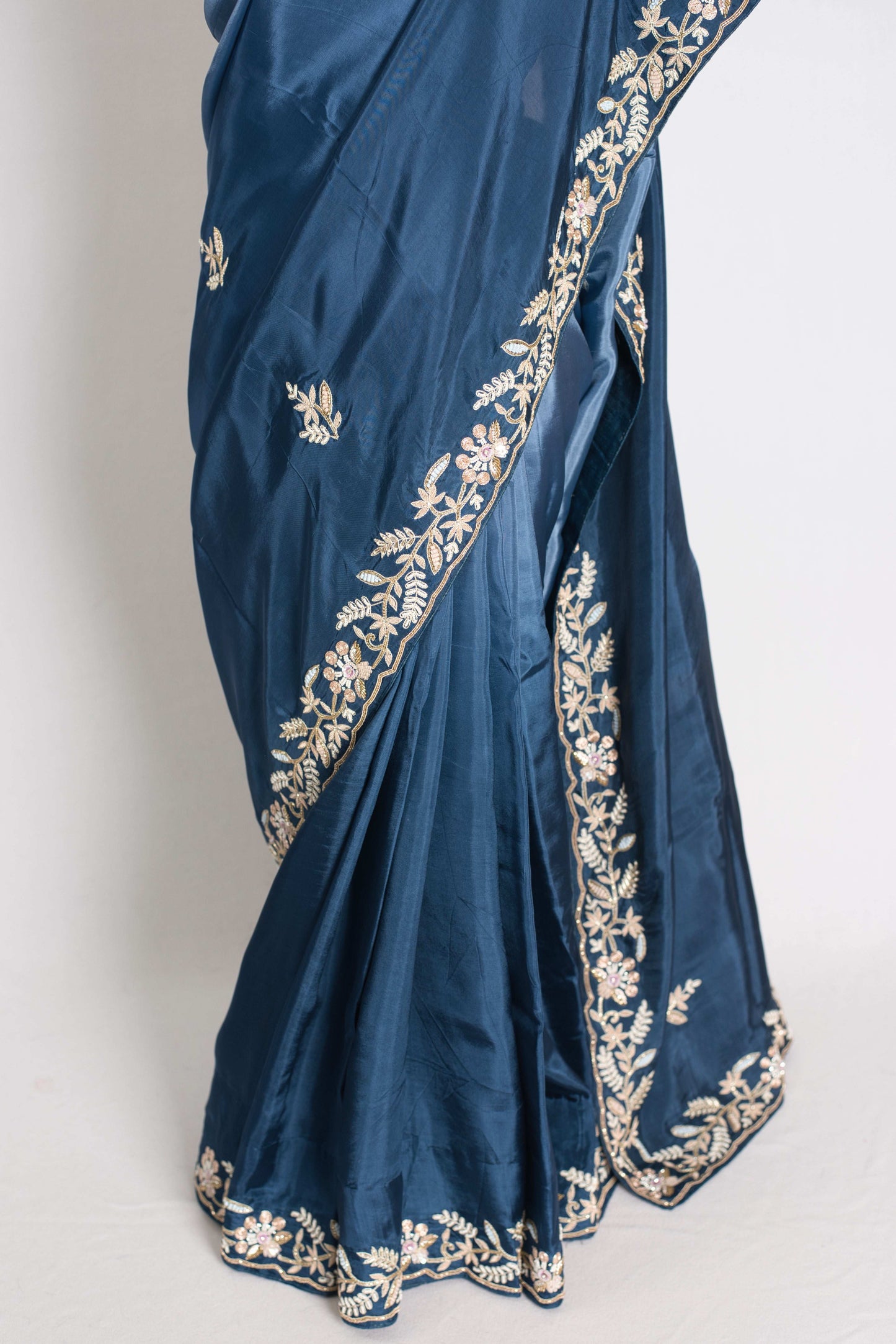 Aanya : Hand Embroidered Zardozi Party Wear Saree in Shades of Blue image 5
