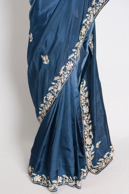 Aanya : Hand Embroidered Zardozi Party Wear Saree in Shades of Blue image 5