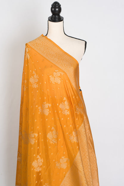 Sonali : Turmeric Yellow Semi Crepe Banarasi Saree image 4