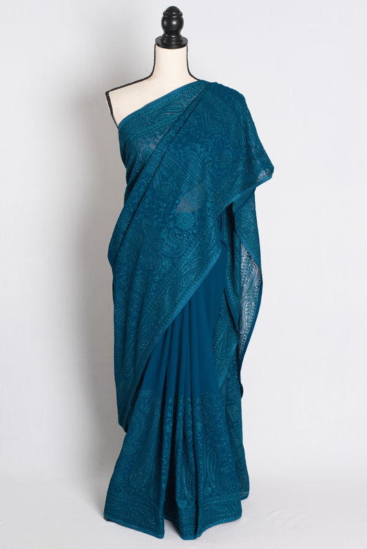 Neelakshi - Blue Kashmiri Embroidered Georgette Saree image 0