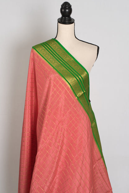 Padmini : Peach & Green Premium Mysore Silk Saree | Silk Mark Certified image 3